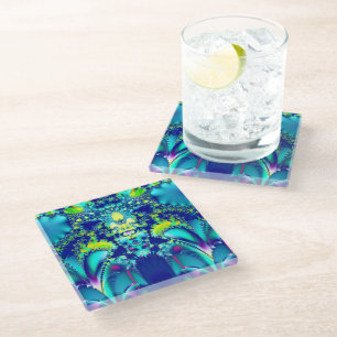 Colourful Abstract Symmetrical Fractal Art Glass Coaster