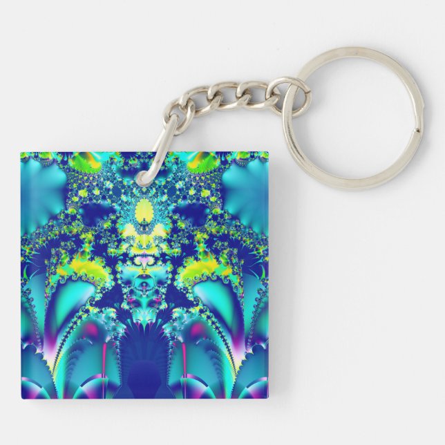 Colourful Abstract Symmetrical Fractal Key Ring (Back)