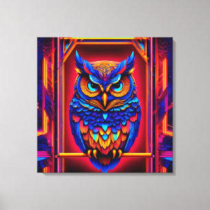 Colourful Abstract Techno Owl Canvas Print