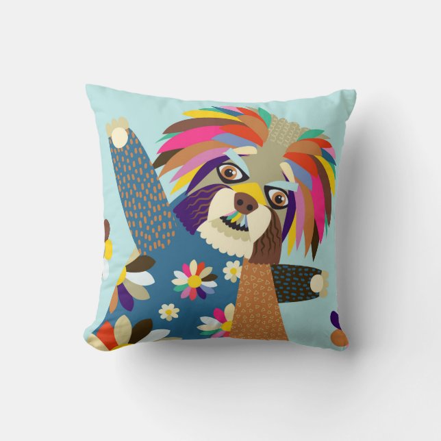 Colourful Abstract Terrier Dog Animal Portrait Cushion (Front)