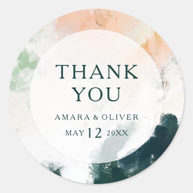 Colourful Abstract Thank You Wedding Favour Sticke Classic Round Sticker (Front)