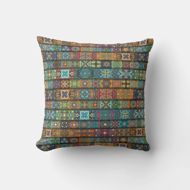 Colourful abstract tile pattern design cushion (Front)