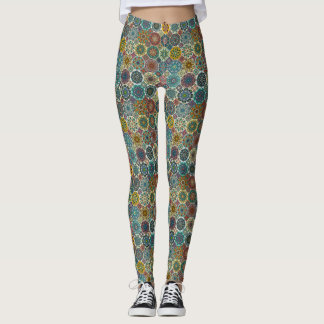 Colourful abstract tile pattern design leggings
