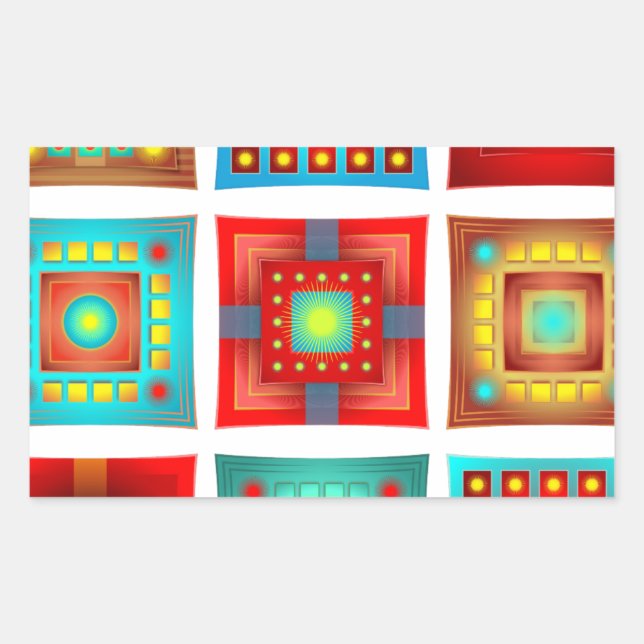Colourful Abstract Tile Pattern Rectangular Sticker (Front)