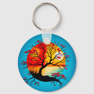 Colourful Abstract Tree Silhouette at Sunset Key Ring