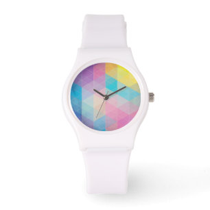 Colourful abstract triangles background watch