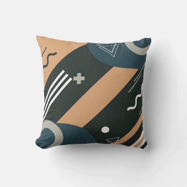 Colourful Abstract Triangles, Circles and Lines Cushion (Front)