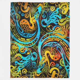 Colourful Abstract Tribal Floral pattern Fleece Blanket