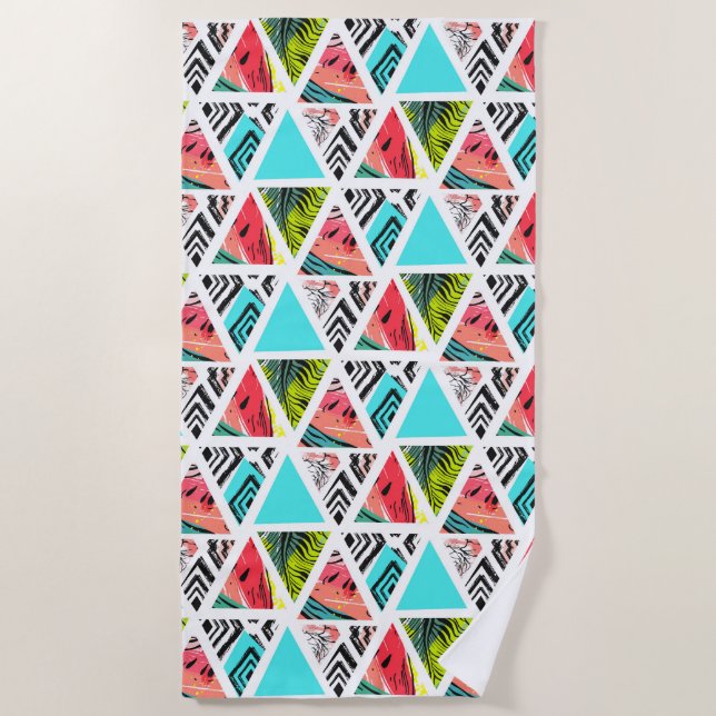 Colourful Abstract Tropical Pattern Beach Towel (Front)