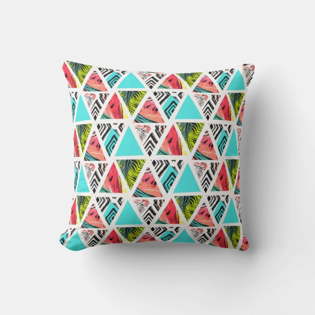 Colourful Abstract Tropical Pattern Cushion (Front)