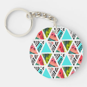 Colourful Abstract Tropical Pattern Key Ring