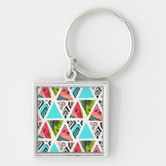 Colourful Abstract Tropical Pattern Key Ring (Front)