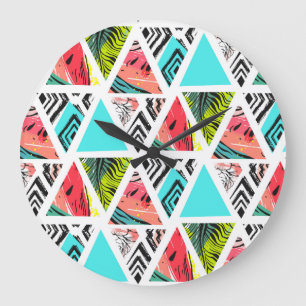 Colourful Abstract Tropical Pattern Large Clock