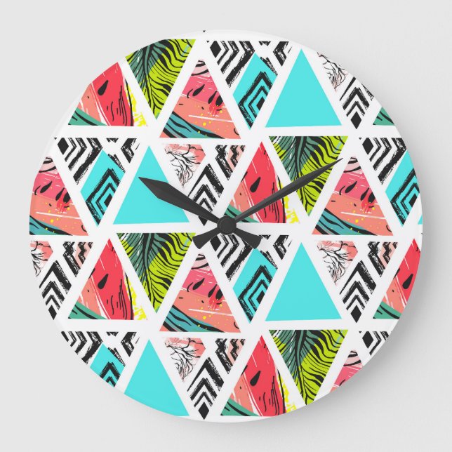 Colourful Abstract Tropical Pattern Large Clock (Front)