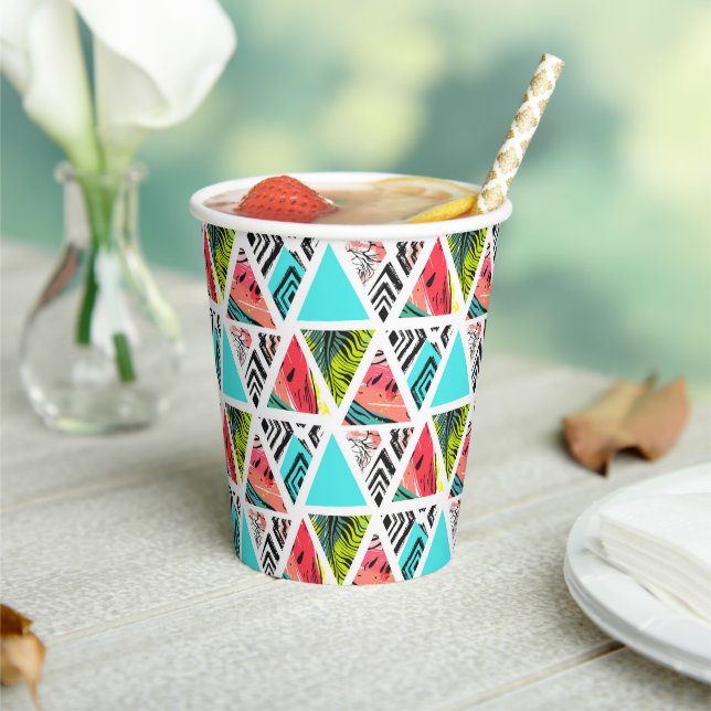 Colourful Abstract Tropical Pattern Paper Cups (Insitu)
