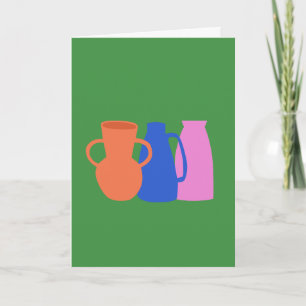 Colourful Abstract Vase Pottery Shapes in Green  Note Card