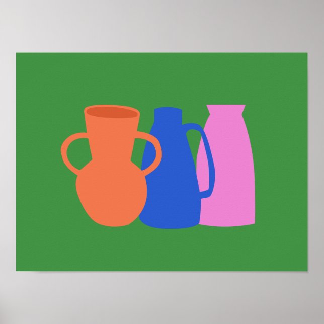 Colourful Abstract Vase Pottery Shapes in Green Poster (Front)