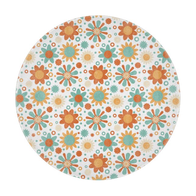 Colourful abstract vintage design with flowers cutting board (Front)