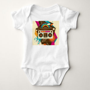 Colourful Abstract Vintage Radio Illustration Baby Bodysuit