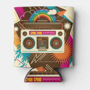 Colourful Abstract Vintage Radio Illustration Can Cooler