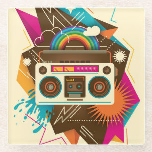 Colourful Abstract Vintage Radio Illustration Glass Coaster