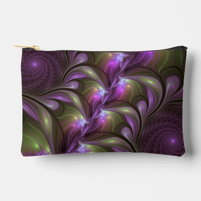 Colourful Abstract Violet Purple Khaki Fractal Art Accessory Pouch (Front)