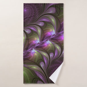 Colourful Abstract Violet Purple Khaki Fractal Art Bath Towel
