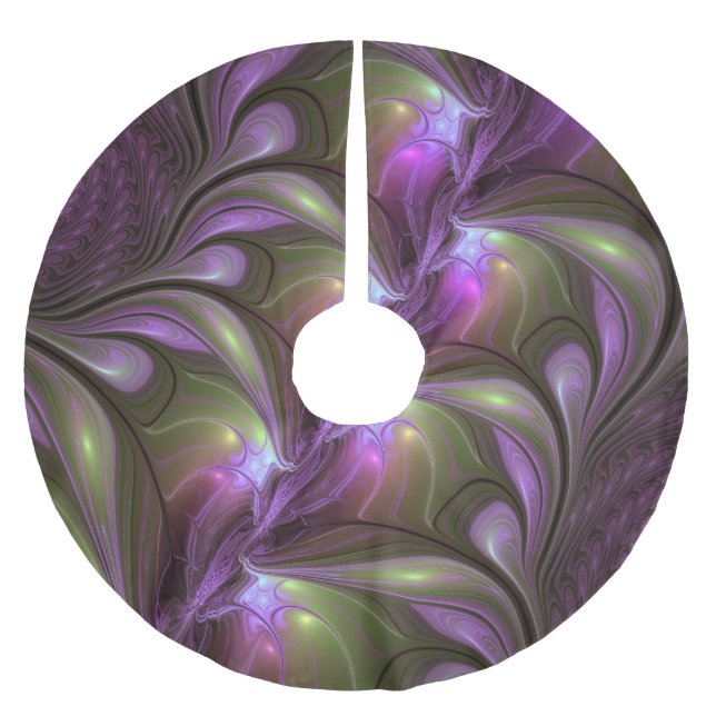 Colourful Abstract Violet Purple Khaki Fractal Art Brushed Polyester Tree Skirt (Front)