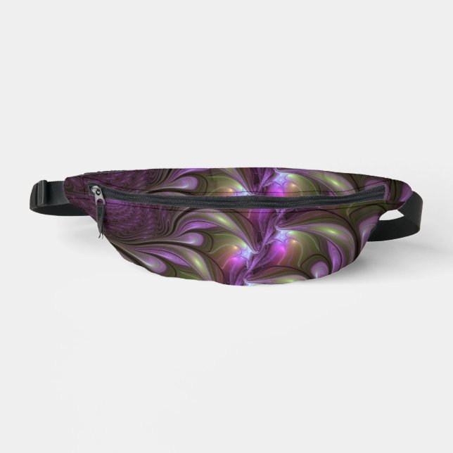 Colourful Abstract Violet Purple Khaki Fractal Art Bum Bags (Front)