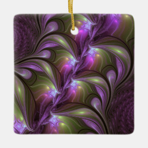 Colourful Abstract Violet Purple Khaki Fractal Art Ceramic Ornament