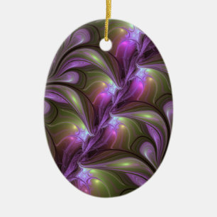 Colourful Abstract Violet Purple Khaki Fractal Art Ceramic Tree Decoration