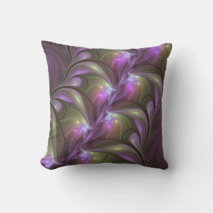 Colourful Abstract Violet Purple Khaki Fractal Art Cushion