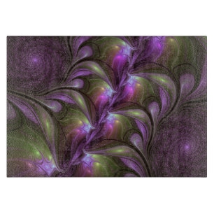 Colourful Abstract Violet Purple Khaki Fractal Art Cutting Board