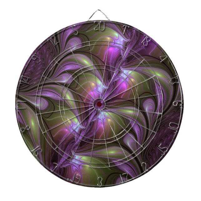 Colourful Abstract Violet Purple Khaki Fractal Art Dartboard (Front)