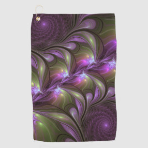 Colourful Abstract Violet Purple Khaki Fractal Art Golf Towel