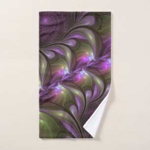 Colourful Abstract Violet Purple Khaki Fractal Art Hand Towel