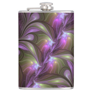 Colourful Abstract Violet Purple Khaki Fractal Art Hip Flask