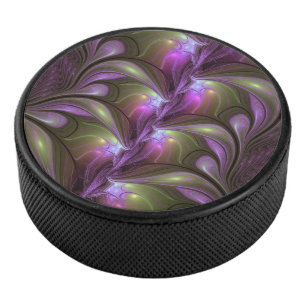 Colourful Abstract Violet Purple Khaki Fractal Art Hockey Puck