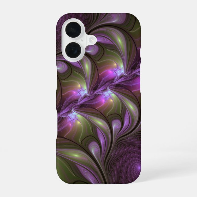 Colourful Abstract Violet Purple Khaki Fractal Art iPhone 16 Case (Back)