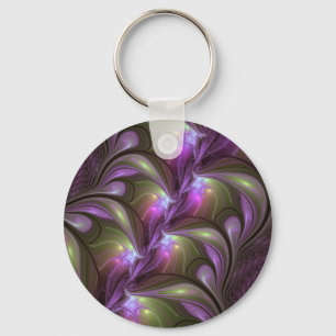 Colourful Abstract Violet Purple Khaki Fractal Art Key Ring