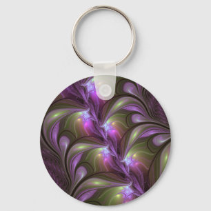 Colourful Abstract Violet Purple Khaki Fractal Art Key Ring