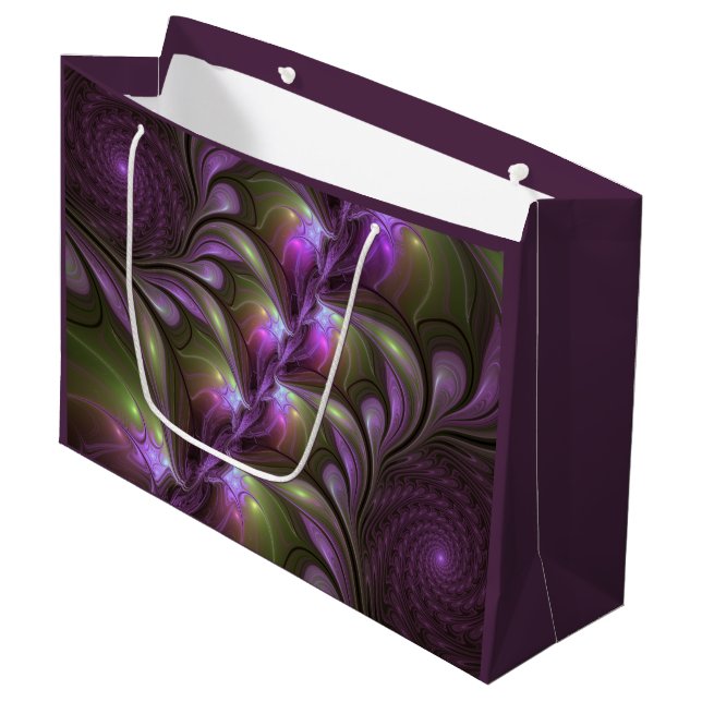 Colourful Abstract Violet Purple Khaki Fractal Art Large Gift Bag (Front Angled)