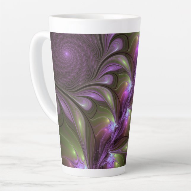 Colourful Abstract Violet Purple Khaki Fractal Art Latte Mug (Left Angle)