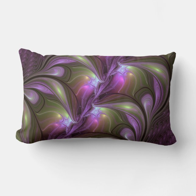 Colourful Abstract Violet Purple Khaki Fractal Art Lumbar Cushion (Front)