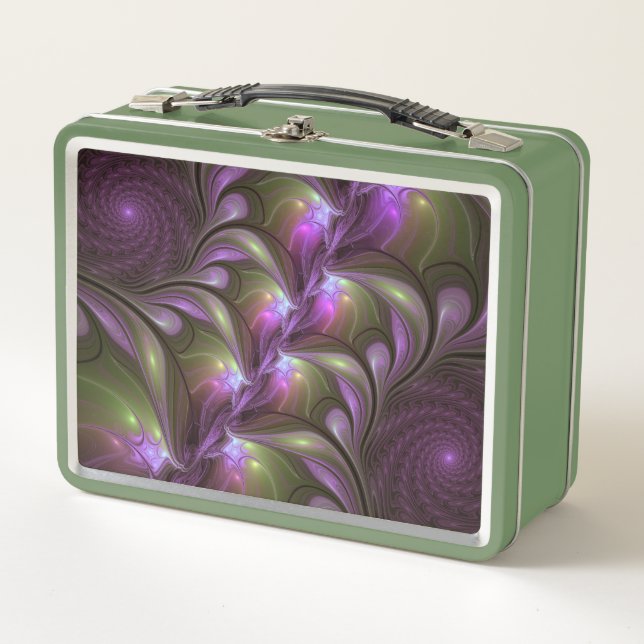 Colourful Abstract Violet Purple Khaki Fractal Art Metal Lunch Box (Front)