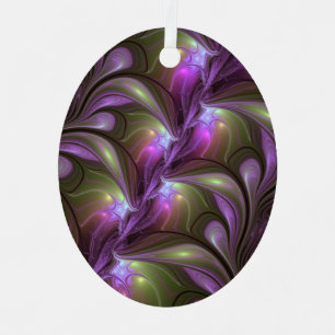 Colourful Abstract Violet Purple Khaki Fractal Art Metal Tree Decoration