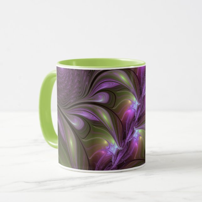 Colourful Abstract Violet Purple Khaki Fractal Art Mug (Front Left)
