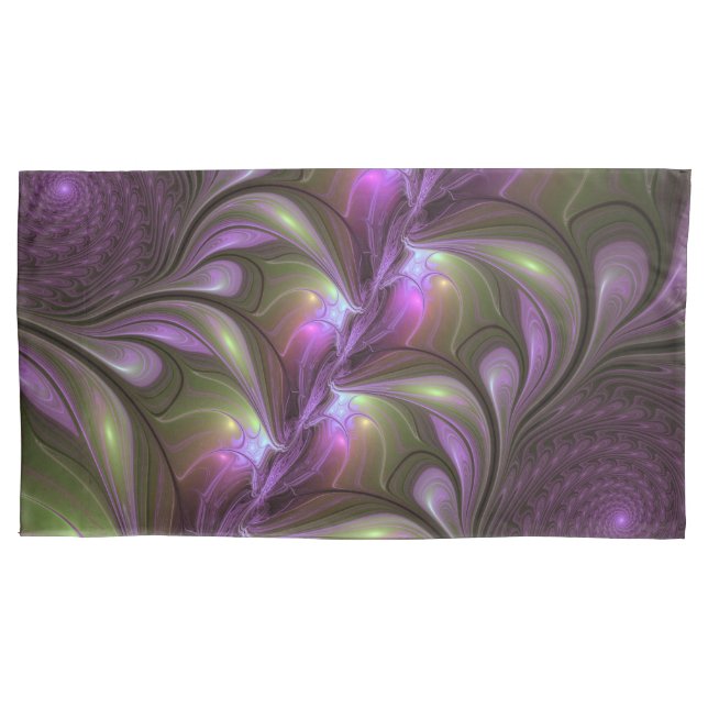 Colourful Abstract Violet Purple Khaki Fractal Art Pillowcase (Front)