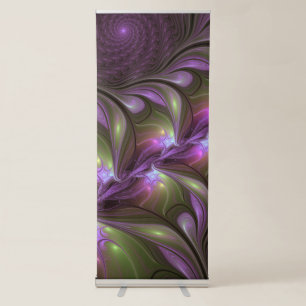 Colourful Abstract Violet Purple Khaki Fractal Art Retractable Banner