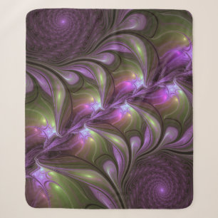 Colourful Abstract Violet Purple Khaki Fractal Art Sherpa Blanket